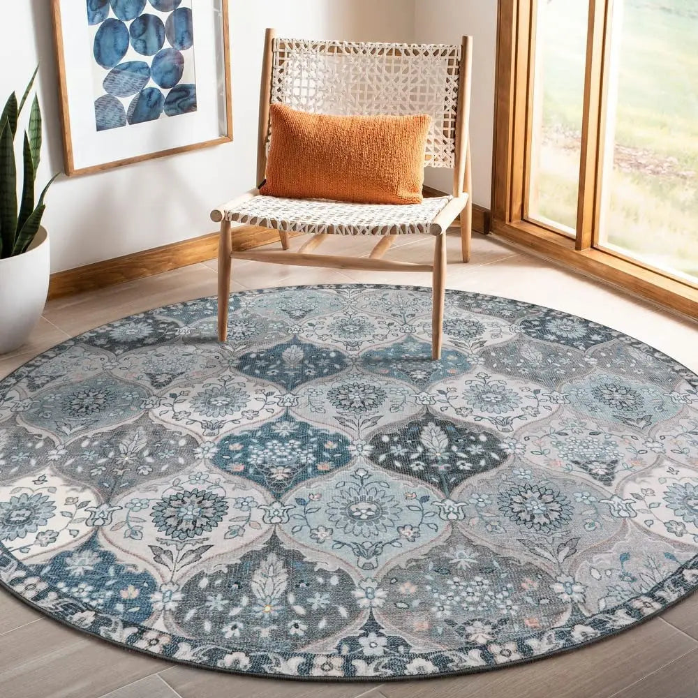 Washable Moroccan Trellis Round Rug - Vintage Anti-Slip Carpet