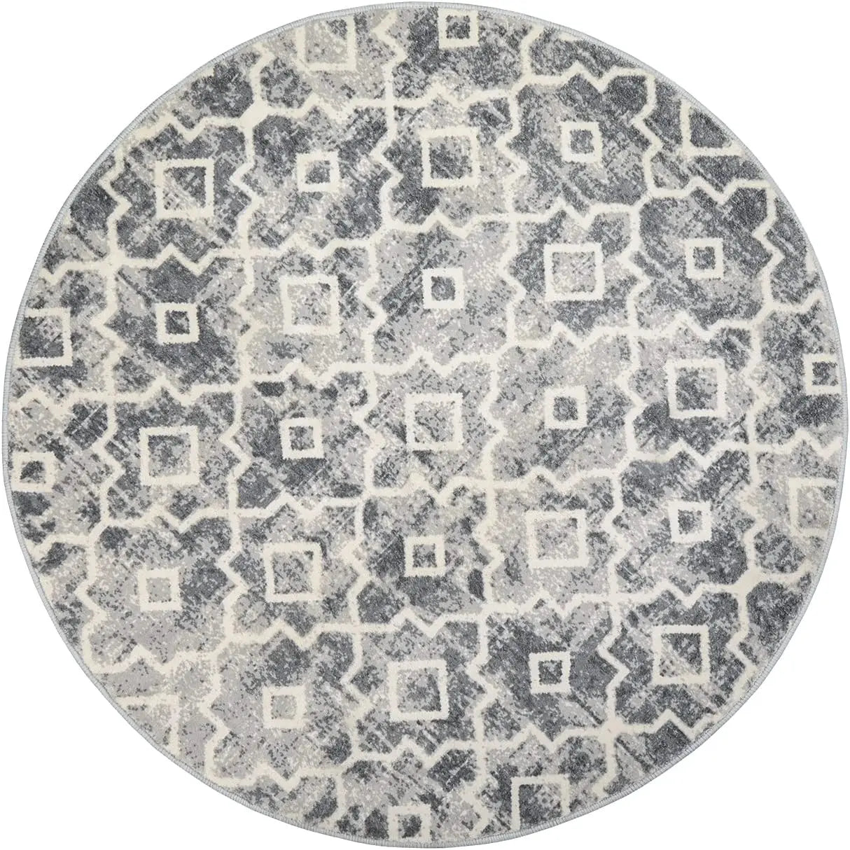 Washable Moroccan Trellis Round Rug - Vintage Anti-Slip Carpet