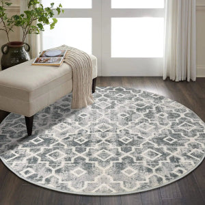 Washable Moroccan Trellis Round Rug - Vintage Anti-Slip Carpet