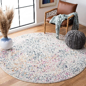 Washable Moroccan Trellis Round Rug - Vintage Anti-Slip Carpet