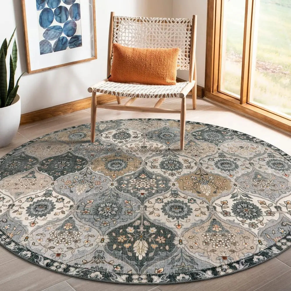 Washable Moroccan Trellis Round Rug - Vintage Anti-Slip Carpet