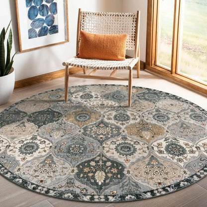 Washable Moroccan Trellis Round Rug - Vintage Anti-Slip Carpet