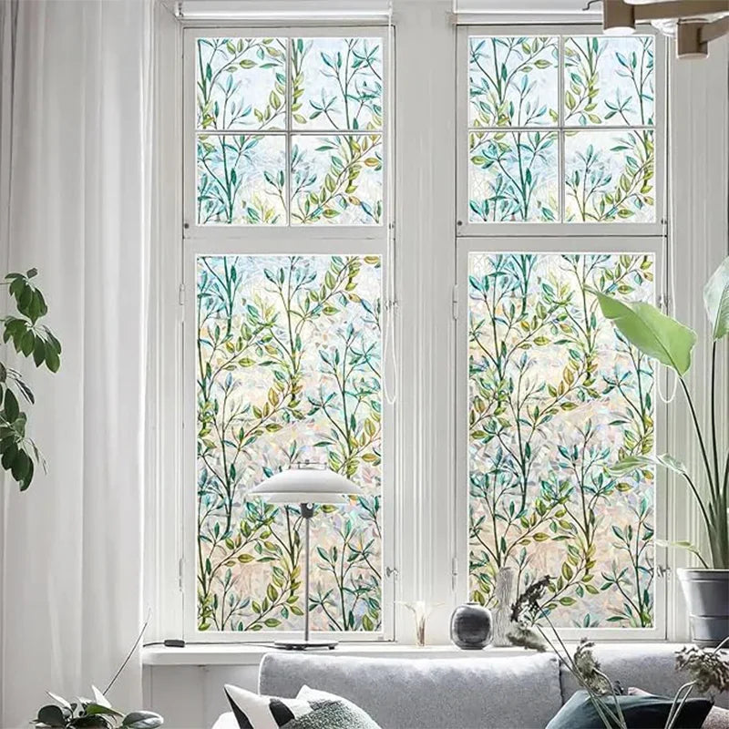 Window Privacy Film - Green Vines Static Clings for Home