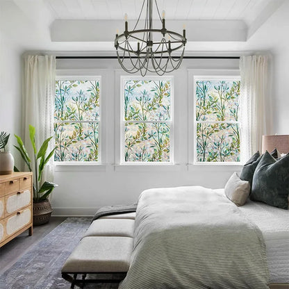 Window Privacy Film - Green Vines Static Clings for Home