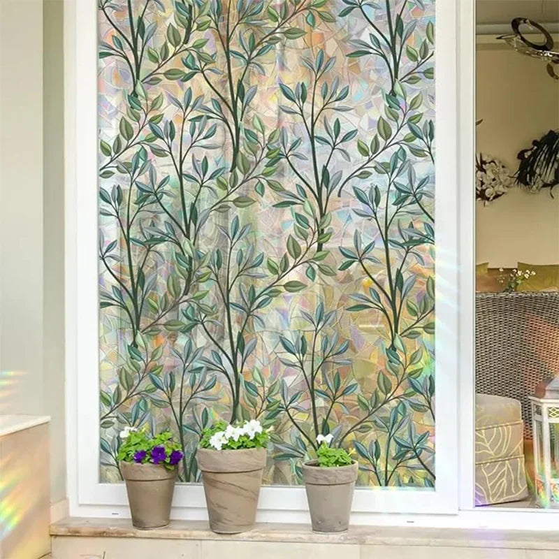 Window Privacy Film - Green Vines Static Clings for Home